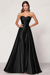 Satin Dark Green A Line Sweetheart Ruched Long Prom Dress