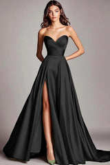 A Line Dusty Sage Sweetheart Ruched Long Prom Dress with Slit