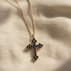 Blue Cross Zirconia Pendant Necklace