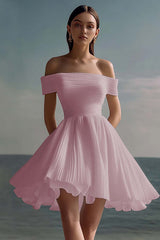 White A Line Mini Off the Shoulder Graduation Dress