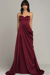 Peacock Satin A Line Long Strapless Formal Dress with Slit