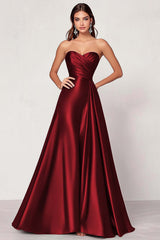Satin Dark Green A Line Sweetheart Ruched Long Prom Dress