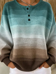 Casual Simple Ombre Henley Collar Long Sleeve Sweatshirt