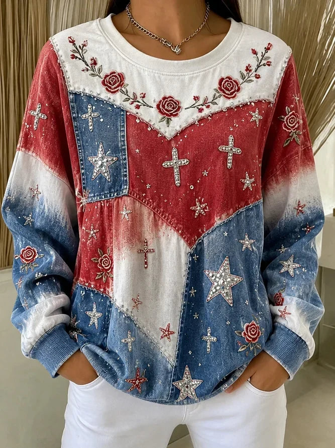 Casual Floral Crew Neck Long Sleeve Sweatshirt