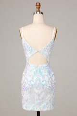 Sparkly White Sequins V Neck Bodycon Short Homecoming Dress