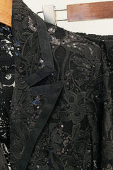 Sparkly Black Lace 2 Piece Women Party Suits