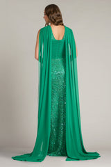 Albioin Sequin Embroidered Sash Gown