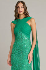 Albioin Sequin Embroidered Sash Gown