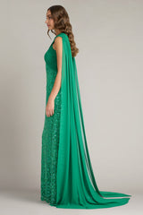 Albioin Sequin Embroidered Sash Gown