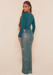Centre Stage Long Sleeve Embellished Two Piece - Teal