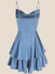 Cowl Neck Red Ruffles Short Princess Dress