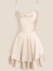 Cowl Neck Red Ruffles Short Princess Dress