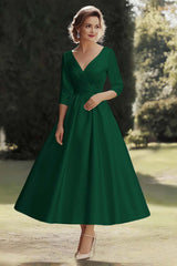 Champagne A Line Satin Half Sleeves Long Mother of the Bride Dress