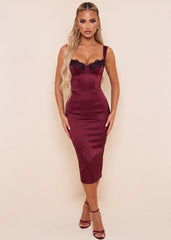 Dream State Lace Trim Midi Dress - Burgundy