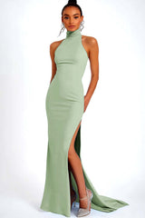Daffodil Satin Mermaid Long Wedding Guest Dress with Slit