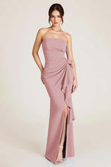 Dusty Sage Strapless Long Sheath Wedding Guest Dress with Slit