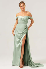 Wisteria Off The Shoulder Long Bridesmaid Dress with Slit