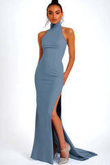 Daffodil Satin Mermaid Long Wedding Guest Dress with Slit