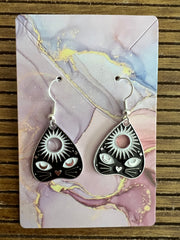 Ouija Board Black Cat Earrings Celestial Sun in Silver