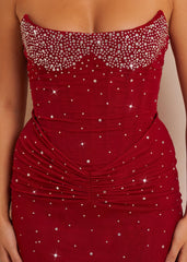 Fatal Attraction Embellished Corset Midi Dress - Red