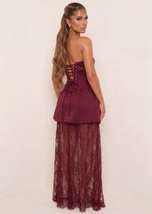 First Desire Mini Dress With Detachable Lace Skirt - Burgundy