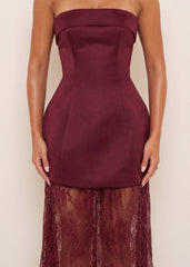 First Desire Mini Dress With Detachable Lace Skirt - Burgundy