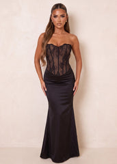 Hidden Romance Corset Maxi Dress - Black
