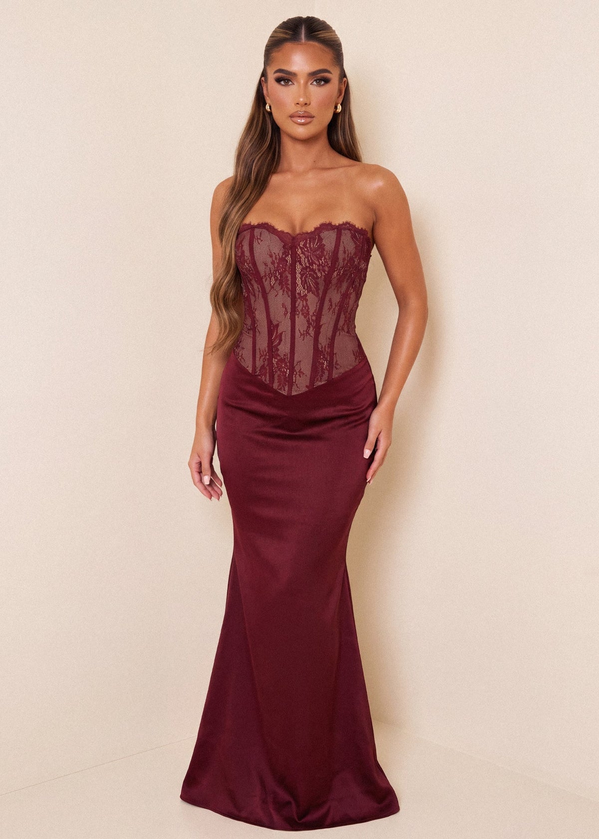 Hidden Romance Corset Maxi Dress - Wine