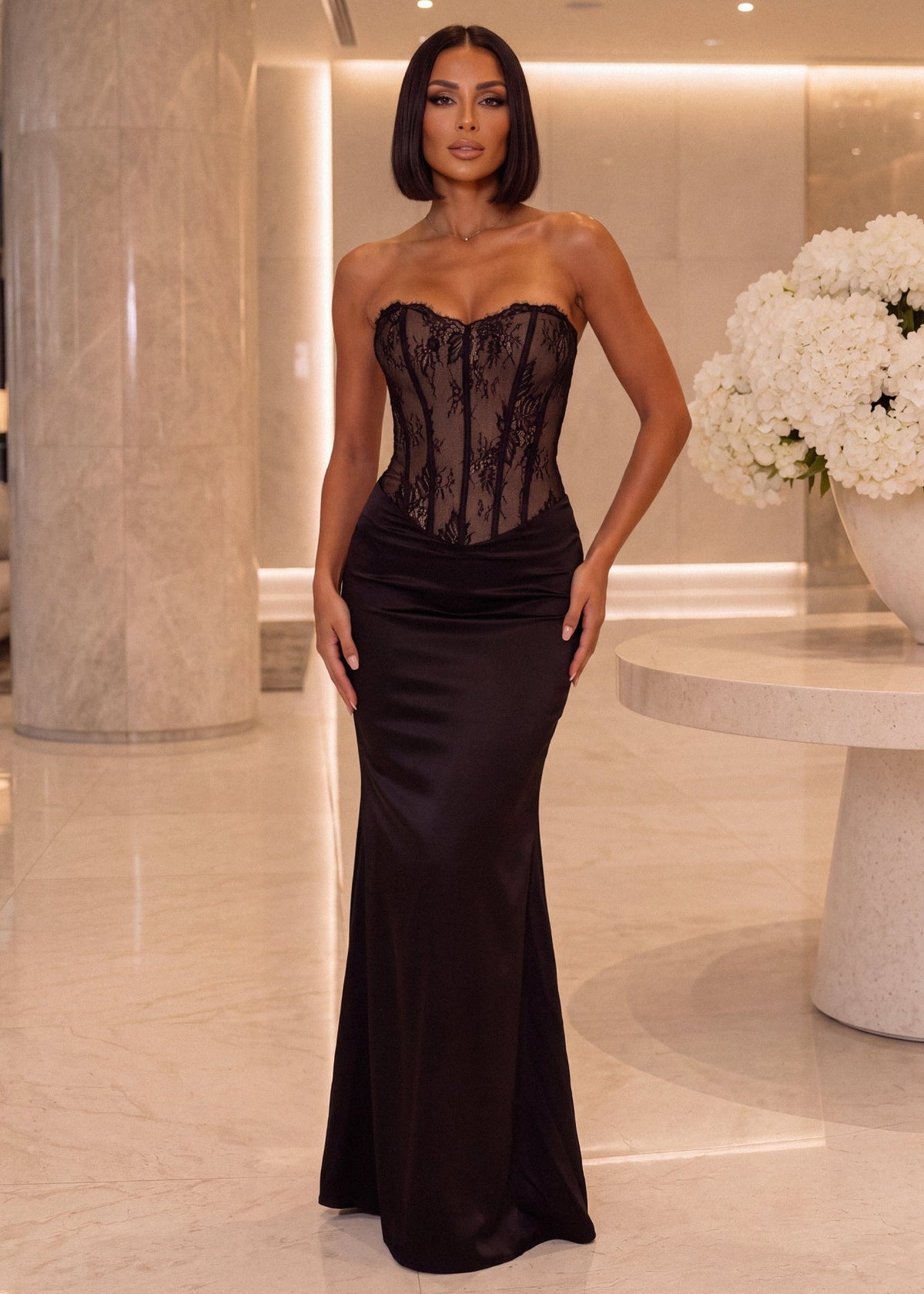 Hidden Romance Corset Maxi Dress - Black