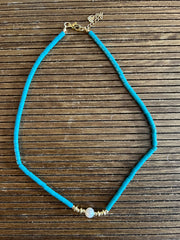 Turquoise Beaded Necklace with Pearl Pendant