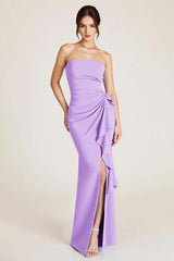 Dusty Sage Strapless Long Sheath Wedding Guest Dress with Slit
