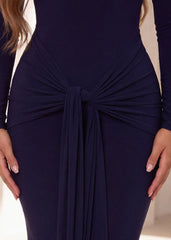 Night To Remember Backless Long Sleeve Maxi Dress - Navy