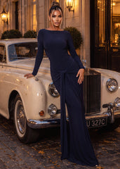 Night To Remember Backless Long Sleeve Maxi Dress - Navy