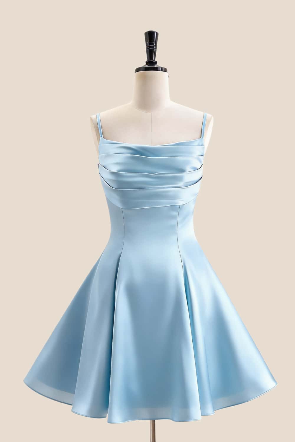Light Blue Satin Short Dress with Back Bow