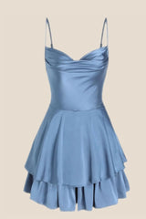 Cowl Neck Red Ruffles Short Princess Dress