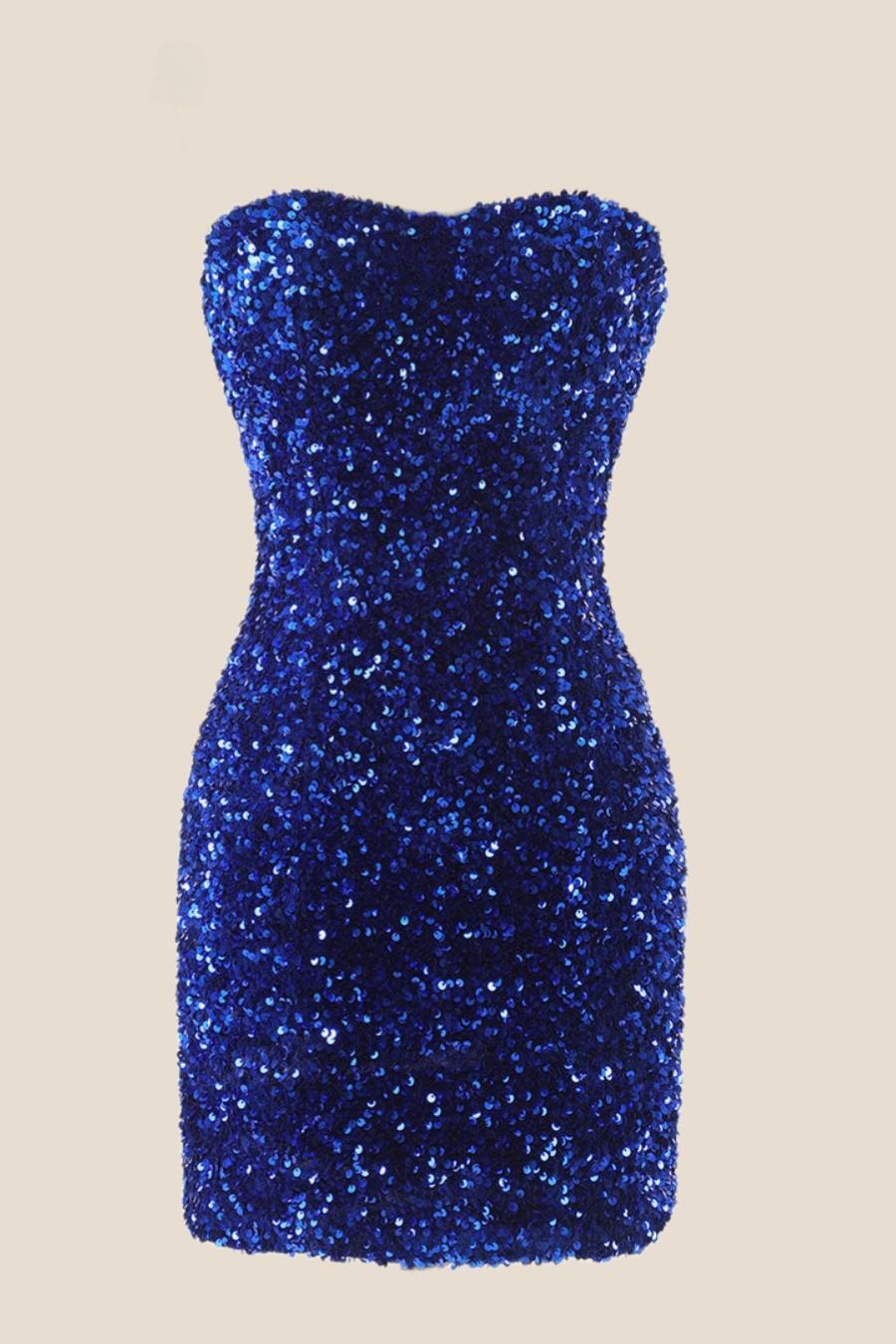 Strapless Royal Blue Sequin Bodycon Mini Dress