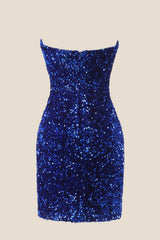 Strapless Royal Blue Sequin Bodycon Mini Dress