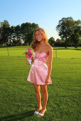Halter Navy Blue Back Tie A-line Short Dress