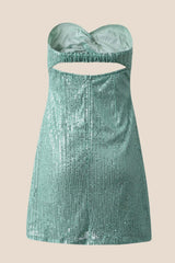 Green Sequin Twist Fitted Short Dress