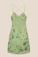 Green Beaded Straps Fitted Mini Dress