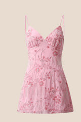 Green Beaded Straps Fitted Mini Dress