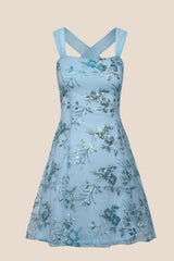 Purple Sequin Embroidery A-line Short Dress