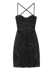 Black Floral Appliques Tight Short Dress