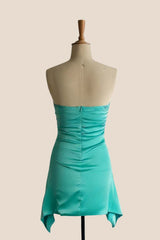 Pink Strapless Satin Draped Short Dress