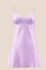 Light Blue Satin Straps Short Dress