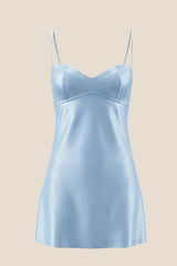Light Blue Satin Straps Short Dress