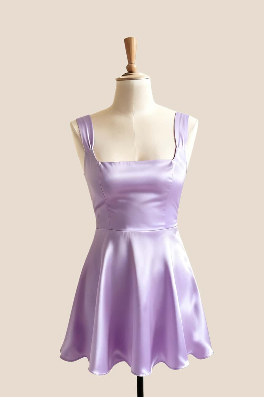 Square Neck Lavender Satin Short Dress