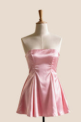 Light Blue Satin Strapless A-line Short Dress