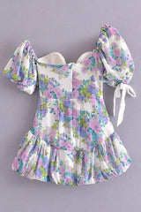 Puff Sleeves Lavender Floral Mini Dress