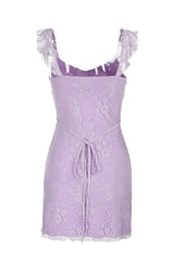 Ruffle Sleeve Purple Lace Short Dress